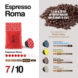 Dongiò Caffè Espresso Roma, Capsules Compatible with Nescafe Dolce Gusto system, 100 Count of Single-Serve Coffee pods (5 Boxes of 20 capsules each) Med-Dark Roast | Intensity 7/10