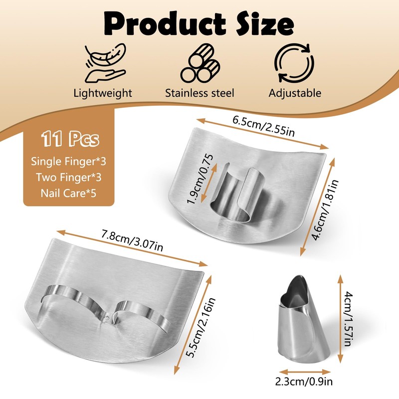 Realand 11pcs Stainless Steel Finger Guards for Cutting Food, Hand