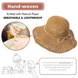Comhats Sun Hats Women Handmade Straw Hat Packable Summer Beach Hat UV Protection Hats 94558_Khaki Medium