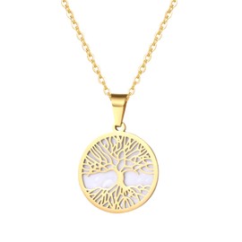 Aroncent Womens Tree of Life Necklace: Gold Mother of Pearl Pendant Necklace for Women - Tree Jewelry Gift Stainless Steel Chain Gold