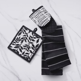 No. 918 Marrin Modern Mini Oven Mitt, Potholder, and Kitchen Towel Set, Black and White