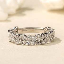 Jeulia 925 Sterling Silver Milgrain Women's Ring with Leaf Design Round Cut Engagement Ring Eternity Rings Wedding Rings with Jewellery Box for Birthday, Anniversary, Valentine's Day, Sterling Silver