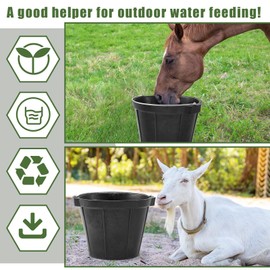 Sadnyy 2 Pcs Rubber Feeder Bucket, 8 Quart 2 Gallon Rubber Horse Feed Bucket with Handle Large Utility Horse Feed Pan Dog Bowl Horse Feeder for Goats Horses Animal Feeding, 10.6 x 8.6 Inches