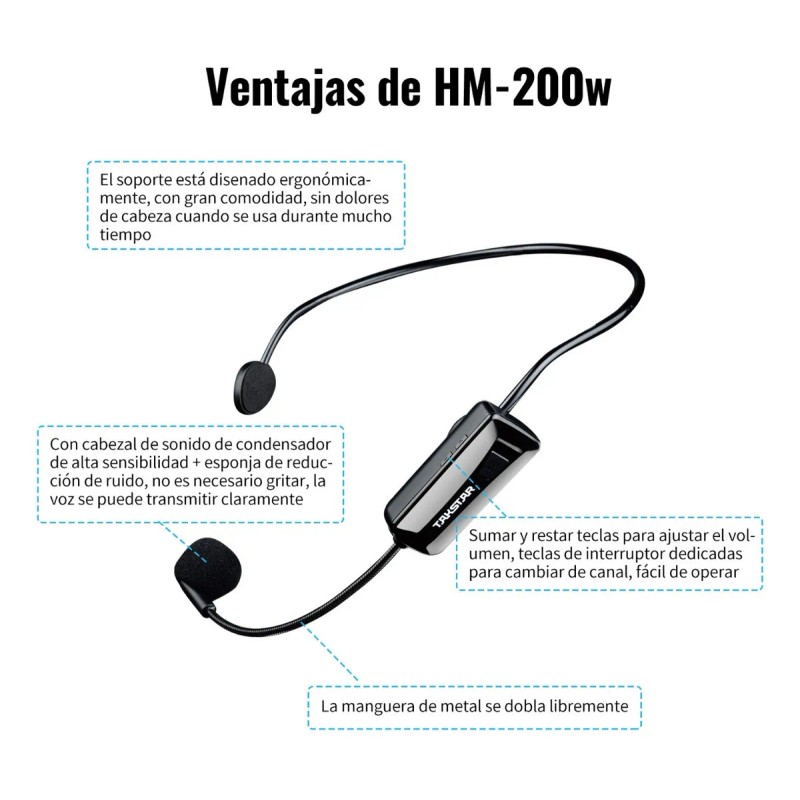 Micrófono Takstar Hm 200w Condensador Diadema Inalámbrico