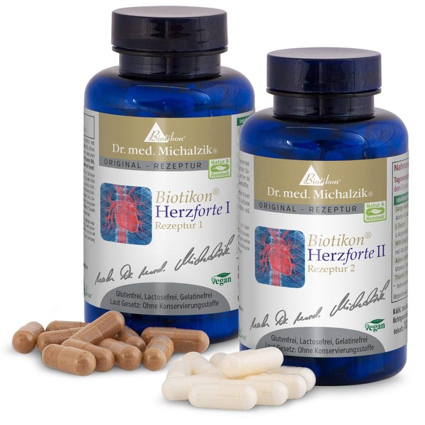 Herzforte I + II Dr. med. Michalzik - a specific formula with OPC, Resveratrol, Q10, Thiamine, which contributes to normal heart function without additives - from BIOTIKON®