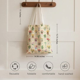 Ialtsidws Vintage Floral Aesthetic Canvas Tote Bag - Pink Bow Tie Theme Design | Zippered Inner Pocket & Magnetic Snap Closure, Daily Use, Gifts for Women, Birthday Graduation Gift