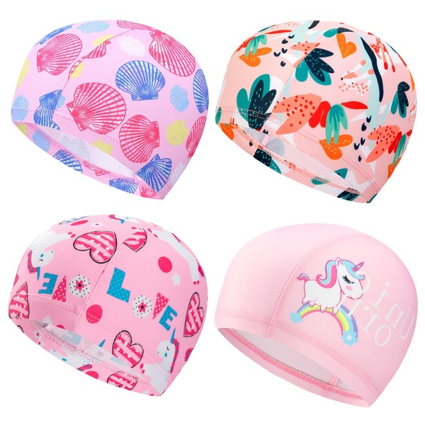 EDLMKM 4 Pcs Kids Swimming Cap, Swim Cap for for