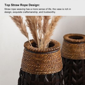 BULUXE 28.9" Rustic Tall Woven Bamboo & Rattan Floor Vase – Decorative Standing Accent Vase for Dried or Silk Flowers, Farmhouse & Boho Home Decor for Living Room or Entryway