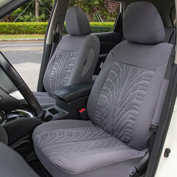 Leader Accessories Embossed Cloth Grey 17pcs Car Seat Covers Full Set Front + Rear Universal Fits Trucks SUV with Airbag Steering Wheel Cover/Shoulder Pads