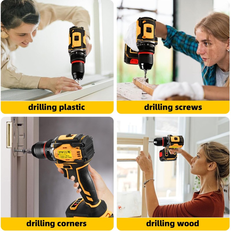 Cordless Drill Set, 21V Power Drill, Double 2000mAh Batteries Electric