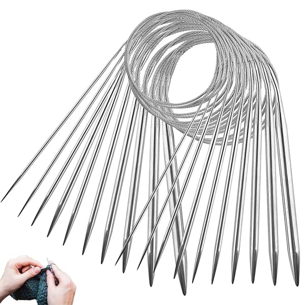 Pack of 10 Knitting Needles, 80 cm Stainless Steel Circular