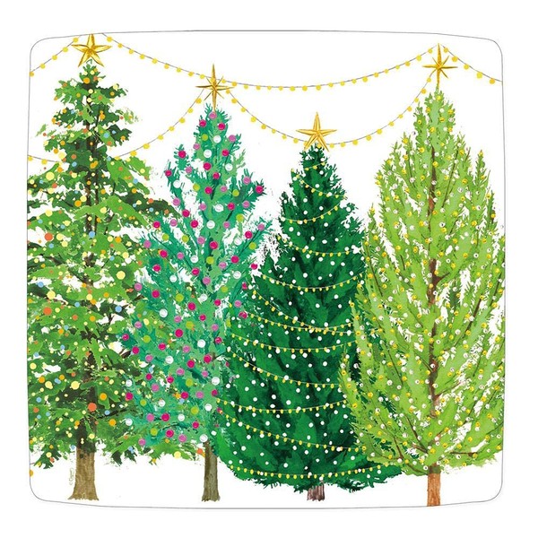Caspari Christmas Trees with Lights Square Paper Dinner Plates -