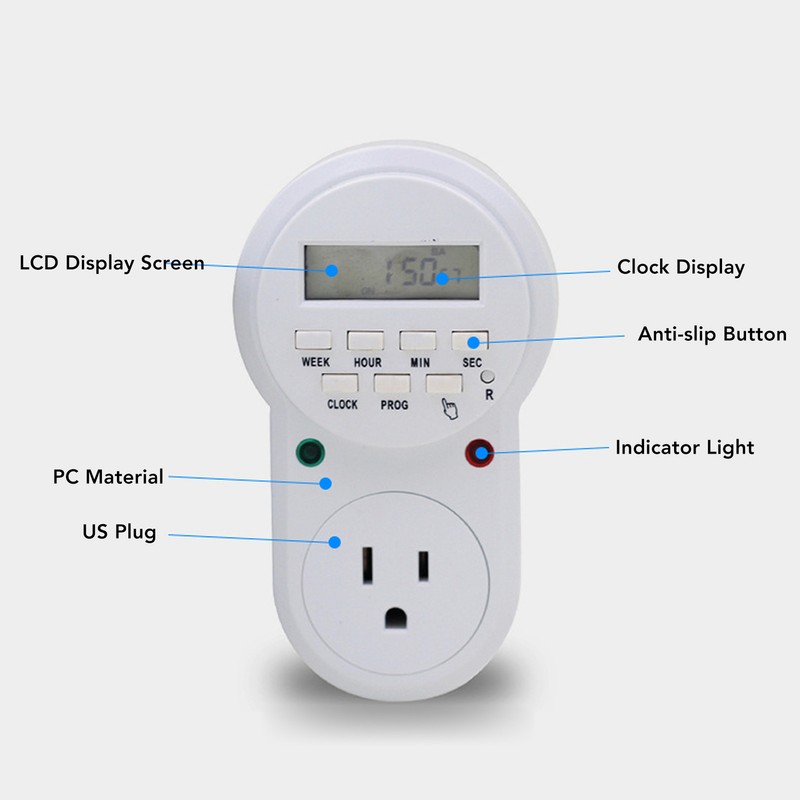 Timer Outlet 7 Day Programmable Digital Timer Plug in Light