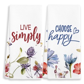 EJGFS ‘Live Simply’‘Choose Happy’ Wildflower Decorative Towels for Kitchen, Set of 2, 16x24 Floral Hand Towels for Bathroom, Floral Dish Towels Gifts for Family, Friends, Colleagues, etc.(054)
