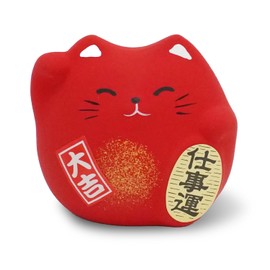 COTONOHA Banko Ware Maneki Neko - 2.2-Inch Small Lucky Cat Figurine for Good Fortune Made in Japan (Red)