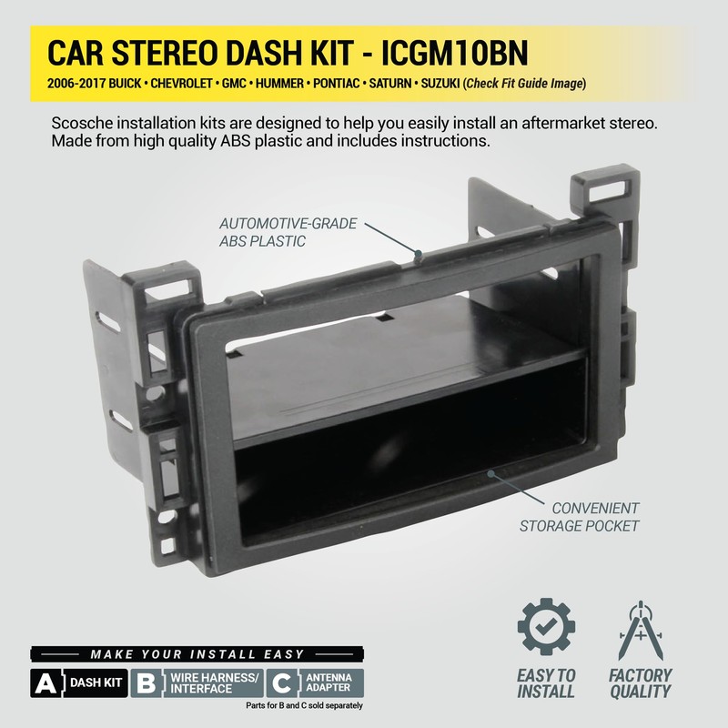 Scosche ICGM10BN Complete Double/Single DIN Stereo Installation Kit for Select