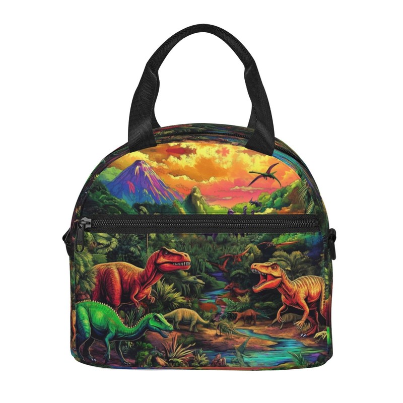 bassyil Dinosaur Insulated Lunch Bag Reusable Lunch Box With Adjustable
