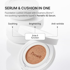 Parnell Cicamanu Serum Cushion - Moisturizing Foundation for Soothing, Coverage, Glass Skin and Lightweight for Sensitive and Dry Skin Pearl Skin (0.52 Fl Oz) (23N)