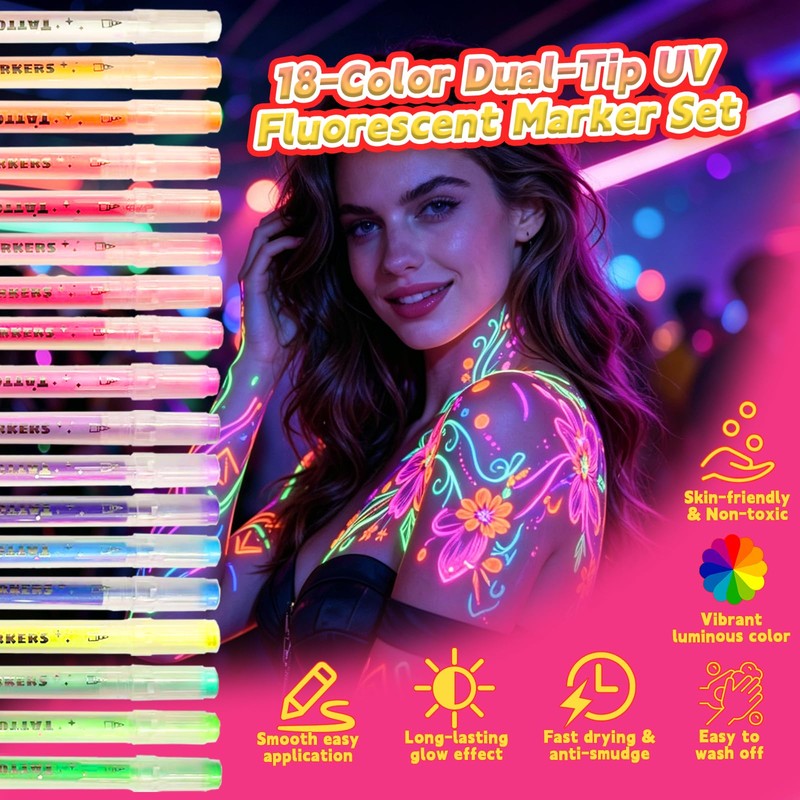 18 Colors 9Pcs Glow in the Dark Face Body Paint,Neon