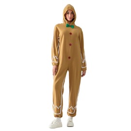 LYSINK Christmas Adults Kids Gingerbread Man One Piece Costume Hooded Long Sleeve Buttons Bow Party Cosplay Jumpsuit (Ba Ginger women, M)