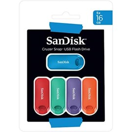 SanDisk Cruzer Snap USB Flash Drives 16GB Pack of 5 - SDCZ62-016G-A5