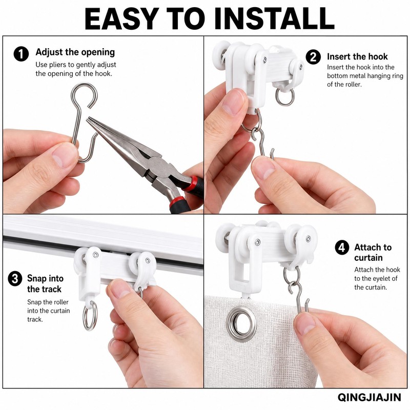 60Pcs Stainless Steel Curtain Track Hooks Rollers for Ceiling