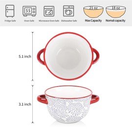 Selamica Ceramic Soup Bowls with Handles, French Onion Soup Crocks 20 OZ, Oven Safe Soup Bowls for French Onion, Chili, Beef Stew, Cereal, Pot Pies, Set of 4, Assorted Colors