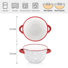 Selamica Ceramic Soup Bowls with Handles, French Onion Soup Crocks 20 OZ, Oven Safe Soup Bowls for French Onion, Chili, Beef Stew, Cereal, Pot Pies, Set of 4, Assorted Colors