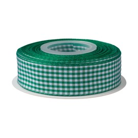 Ribbonitlux Gingham Ribbon, 1 Inch 25 Yd, Plaid Checkered Ribbon With Woven Edge, For DIY Crafts, Flower Bouquet Wrapping Home Decoration (Emerald)