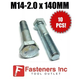 Brighton Best (Qty 10) M14-2.0 x 140MM Hex Bolt Zinc Plated Grade 10.9 Cap Screw Metric