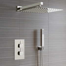 Voolan 16“ Square Shower Arm with Flange and Teflon Tape, Extension Shower Head Arm for Bathroom Fixed Shower Head, Solid Stainless Steel, Wall Mounted (Brushed Nickel)