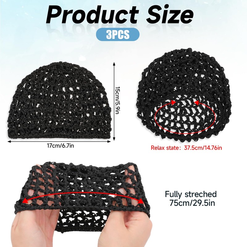 Abeillo 3PCS Crochet Hair Net, Soft Hair Net for Silk