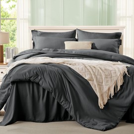 Anluoer Dark Grey Twin Comforter Set 5 Pieces, Bed in a Bag with Sheets, All Season Bedding Sets with 1 Comforter, 1 Pillow Sham, 1 Pillowcase, 1 Flat Sheet, 1 Fitted Sheet