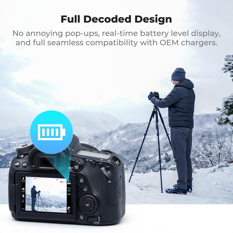 K&F CONCEPT LP-E6P Battery, 2520mAh USB-C R6 Mark III Battery