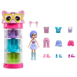 Polly Pocket Set de Juego Tubo de Modas Giratorio Gatito para niñas de 4 años en adelante