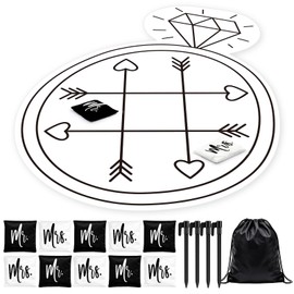 Tasdurian 3.28 x 4.4 ft Giant Wedding Tic Tac Toe Ring Shaped Bean Bag Toss Wedding Reception Games Outdoor with 5 Mr Black Bags and 5 White Mrs Bean Bags for Guest Bridal Shower Party Favors