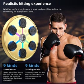 ZWOTNDT Music Boxing Machine with Boxing Gloves, Boxing Machine Wall Mounted Music, Wall Boxing Machine Trainer with 9 Modes, Smart Display Screen, LED Lights, Music Boxing Machine for Adults (Yellow)