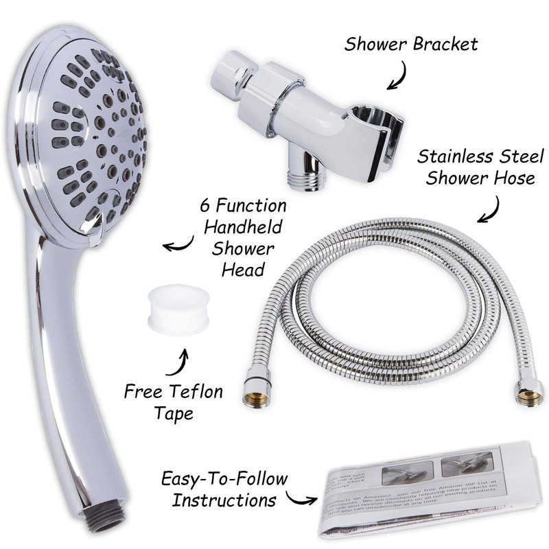 6 Function Handheld Shower Head Kit - High Pressure, Removable
