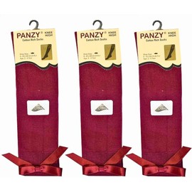Panzy® 3 pairs Girls Bow Knee High School Plain Long Length Cotton Stretch With all size & colour (Set of 3 pairs) (UK 4-6.5 (EU 36-39) fits 11+ yrs, Burgundy)