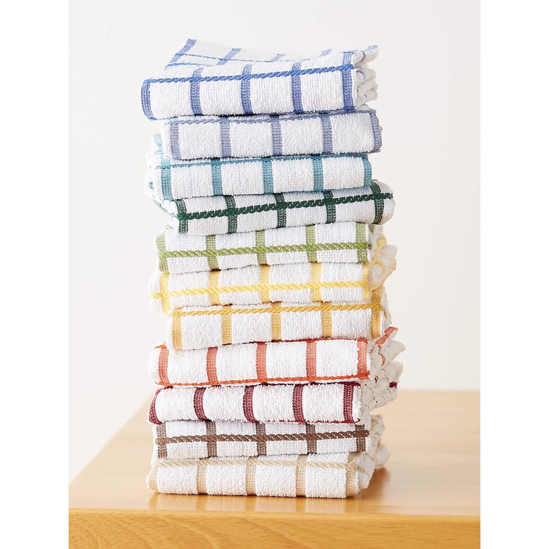 DII Basic Terry Collection Windowpane Dishtowel Set, 16x26, Barn Red,