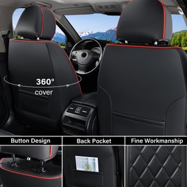 Coverado Seat Covers, Car Seat Cover Front Seats, 2-Pack Luxury Faux Leather Car Seat Covers, Waterproof Car Seat Protector, Black Seat Cover Front Seat Cover Universal Fit for Most Cars, Black&Red