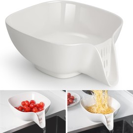 NiHome Multifunctional Ceramic Food Strainer with Integrated Drain Spout, Large Capacity Colander Bowl for Vegetables, Fruits, Pasta & More, Heat-Resistant, Crack-Proof, Easy to Clean, Dishwasher-Safe