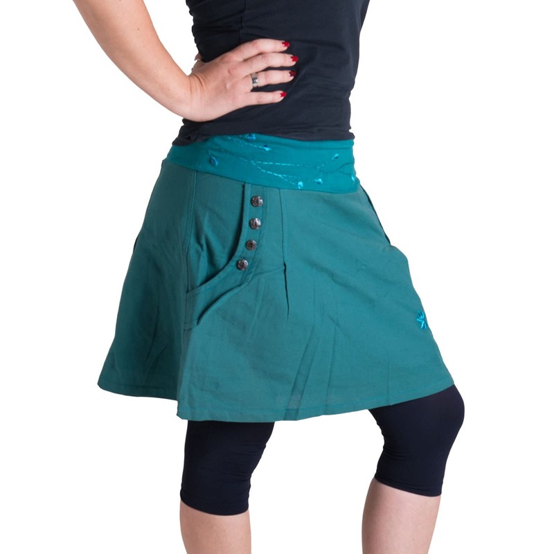 Vishes - Alternative Clothing - Embroidered Cotton Skirt with Flowers,