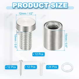 PATIKIL 12x20mm Standoff Screws, 12 Pack Stainless Steel Wall Mount Sign Standoffs Mounting Hardware Advertising Nail for Hanging Acrylic Picture Frame, Silver