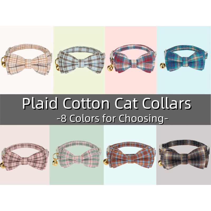 YUDOTE Plaid Cat Collars with Bow,Quick Release Safty Buckle and