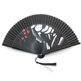 1SourceTek Silk Hand Held Folding Fans 8.27 inches (21cm) Women Hand Held Folding Fans With a Fabric Sleeve Protection for Gifts - Chinese Retro Style (Black Plum Girl)