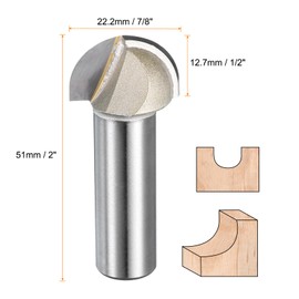 sourcing map 1pcs Router Bit Core Box 1/2 Shank 7/8 Inch Cutting Dia. Round Nose Router Bit 1 Flutes Carbide Cove Box Cutter for Carpentry Woodworking Milling Cutter Tool