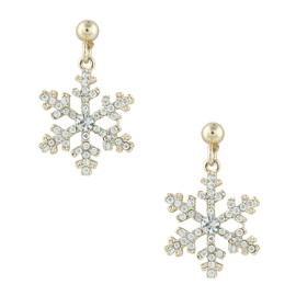 Ever Faith Austrian Crystal Winter Party Snowflake Necklace Earrings Set Clear Gold-Tone