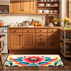 Decorative Kitchen Floor Mat Mexican Flowers (001) Non-Slip Washable Farmhouse Laundry Room Rug 48"x20"