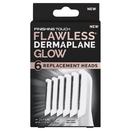 Finishing Touch Flawless Dermaplane Replacement Heads - Shape and Maintain Brows - 18K Gold Plated Head - Exfoliates Skin & Removes Peach Fuzz - Facial Exfoliator - 6 Pack